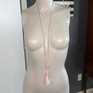 Melrose and market rose quartz tassel necklace
